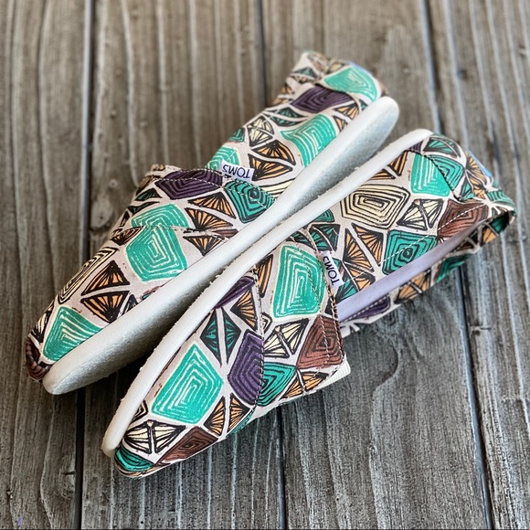 TOMS Tiki Canvas Print Slip On Loafers Espadrilles - Picture 3 of 8